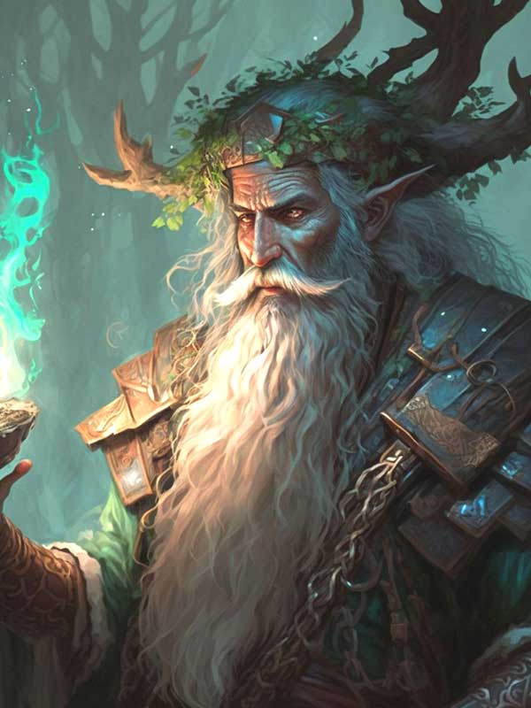 Une druidesse entourée de nature