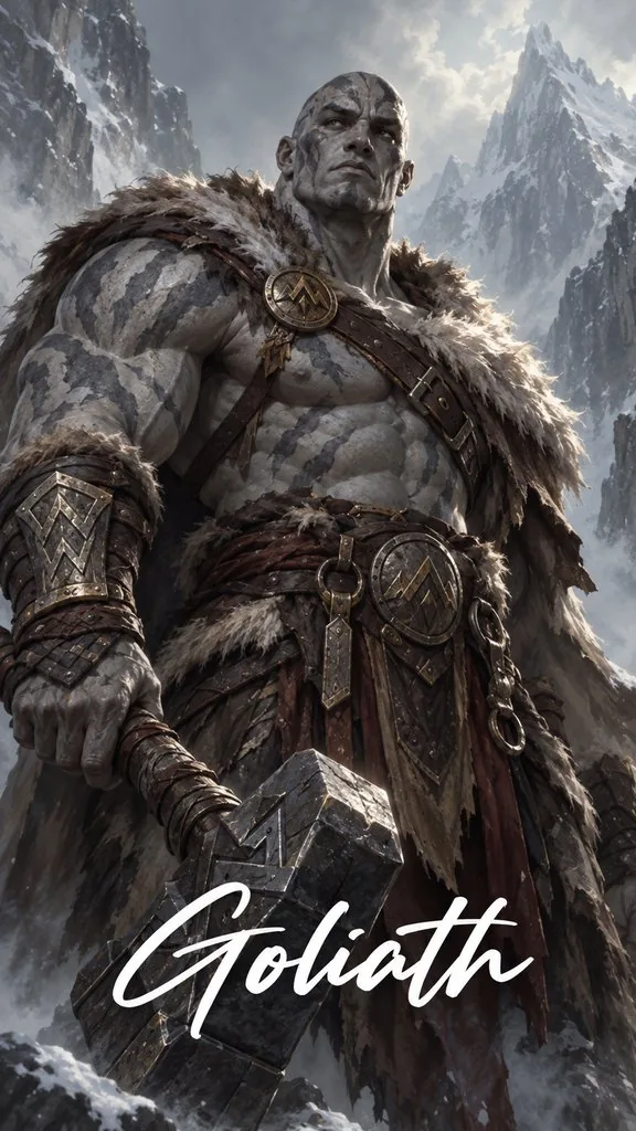 Un goliath à la peau de pierre, en fourrures, marteau à la main