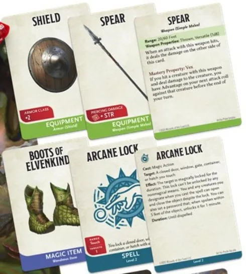 Cartes d’équipement, d’objets magiques et de sorts