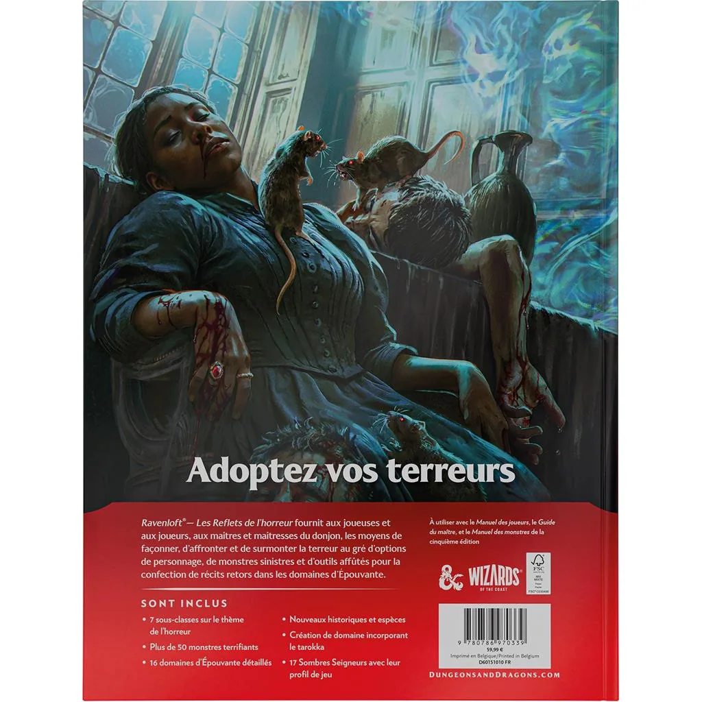 La quatrième de couverture de la version française de Ravenloft : Les Reflets de l'Horreur